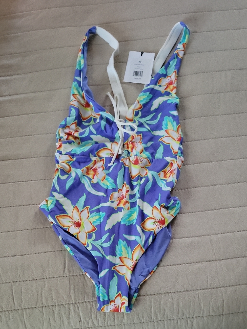 Onia Purple Floral Kids One-Piece Swimsuit with White Straps